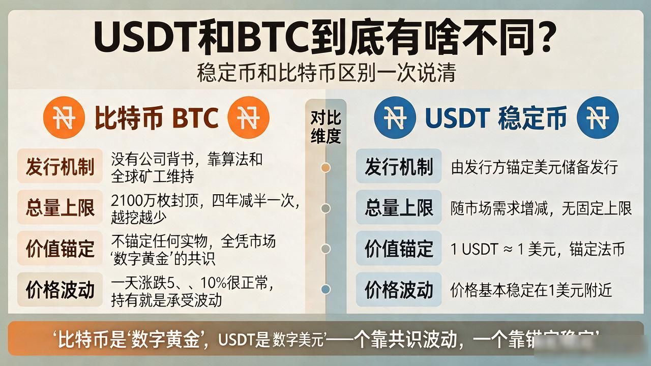 USDT和BTC的区别_数字货币中usdt和btc有什么不同_稳定币与数字黄金对比